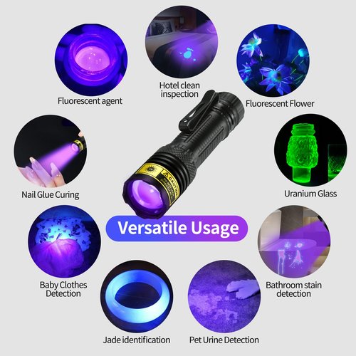 DARKDAWN UV Flashlight 395nm Black Light Mini USB Rechargeable Ultraviolet LED Blacklight Woods Lamp Powerful Portable Detector for Pet Urine Stains, Scorpions, Resin Curing