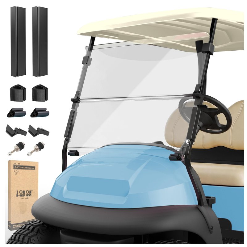 10L0L Golf Cart Windshield for Club Car Precedent 2004-Up, Tempo, 2017-Up Onward, Clear/Tinted Fold Down Club Car Windshield Anti-UV Impact Resistant, HD View, 37.5"W X 33.6"H