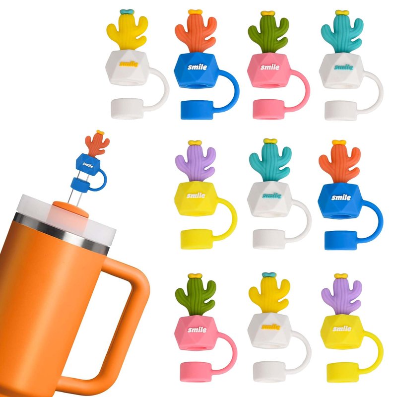 10 Pcs cactus straw topper for Stanley Cup, Silicone Straw Toppers Cap for Stanley 20&30&40 Oz Tumblers,10mm 0.4inch | Dust-proof | Reusable | Cactus straw covers for Cup Accessories
