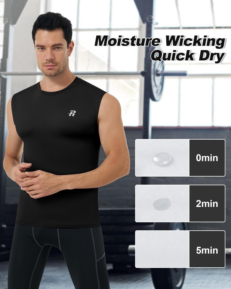 Runhit 3 Pack Sleeveless Compression Shirt Men Workout Athletic Tank Top Quick Dry Sports Base Layer Undershirt for Running Basketball Black/Black/Black 3XL