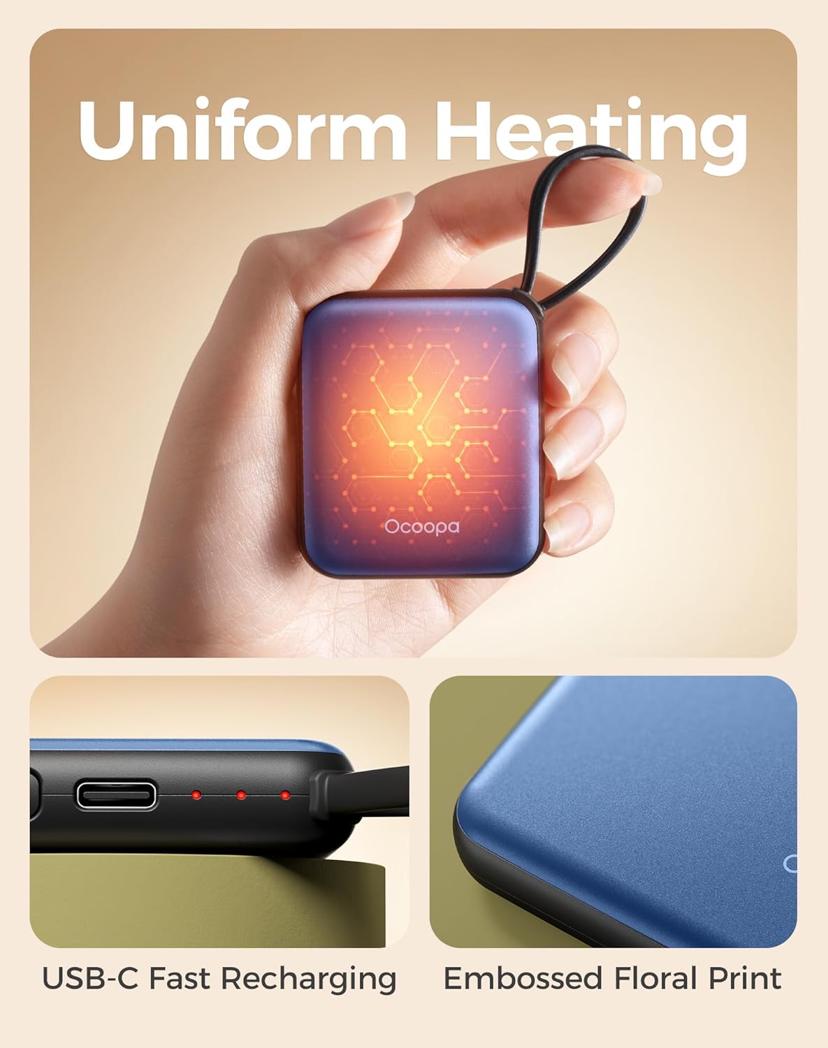 OCOOPA Rechargeable Hand Warmers - Smart Temperature Control, 7-Hour Battery Life, Compact Design for Travel & Gifts