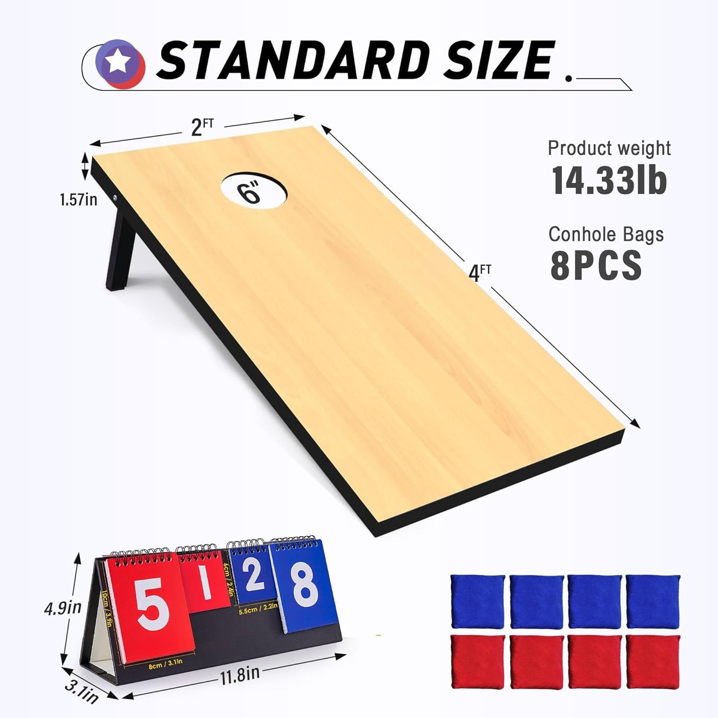 Premium Cornhole Boards Set by [Brand Name] - Regulation 4x2 Ft with 8 All-Weather Bean Bags & Carrying Case