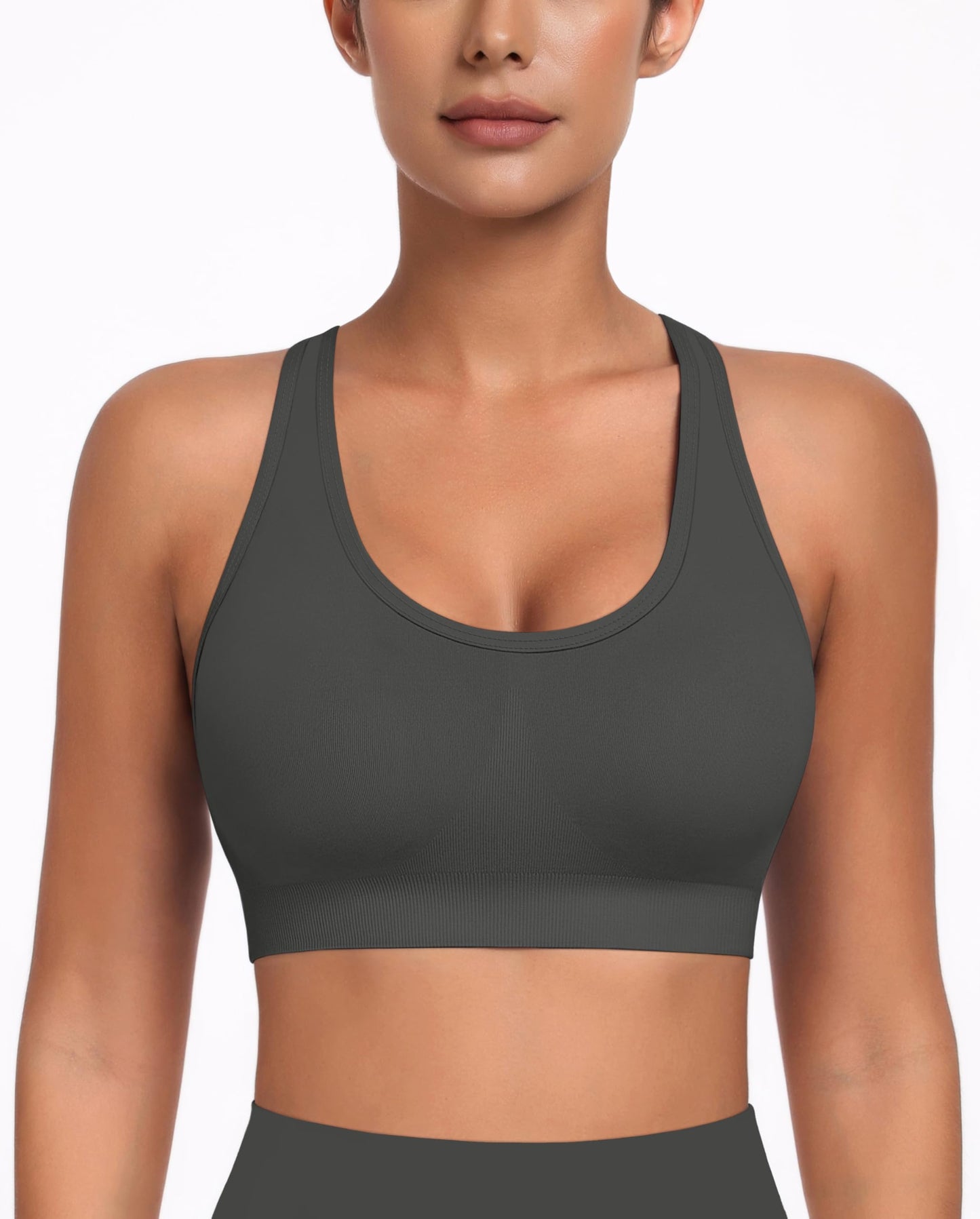 MIRITY Padded Strappy Sports Bra for Women - with Dual Crossback and Adjustable Straps for Workout Gym
