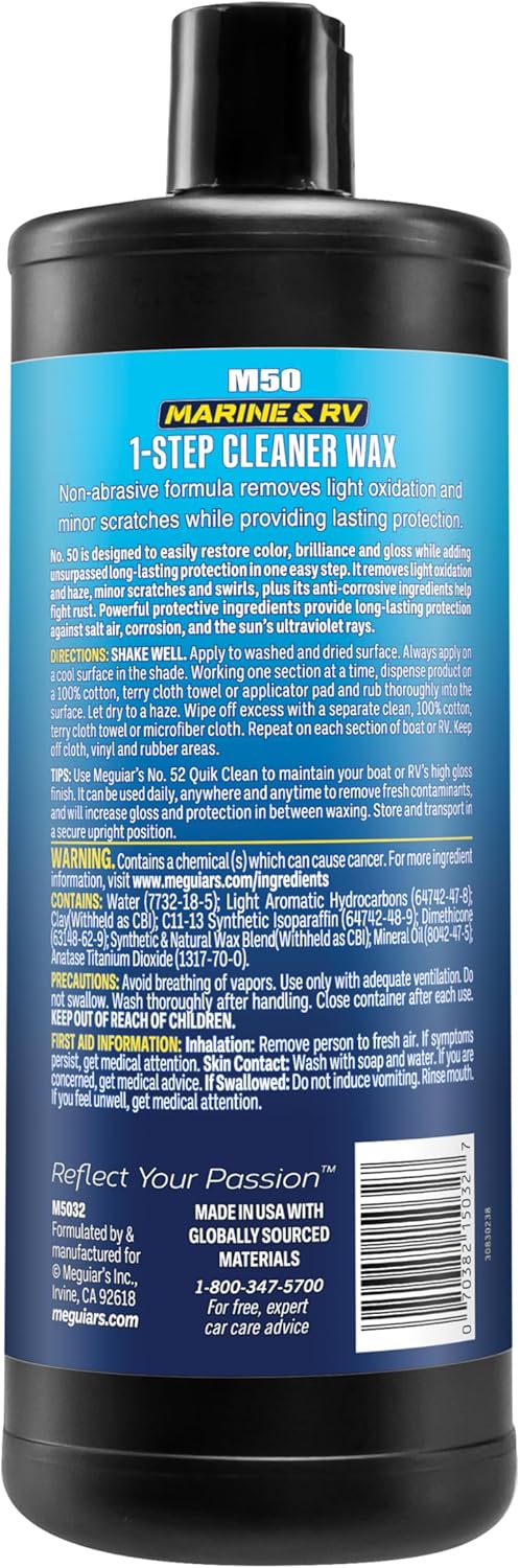 Meguiar's M5032 Marine/RV Cleaner Wax - One Step Formula for Easy Application | 32 Oz Bottle