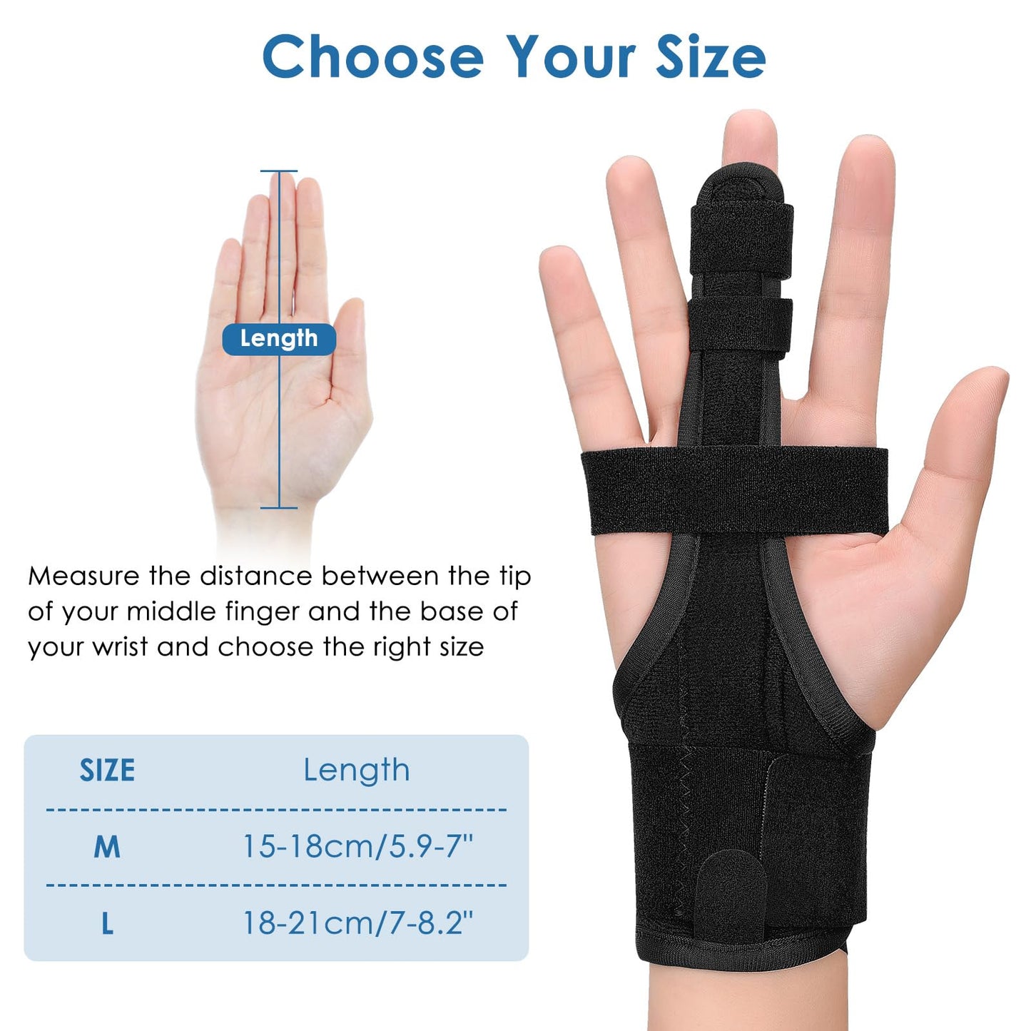 PKSTONE Full Trigger Finger Splint - Hand and Wrist Brace Support for Sprains, Pain Relief, Arthritis, Tendonitis, Fractured Finger - Adjustable Locking Straightener