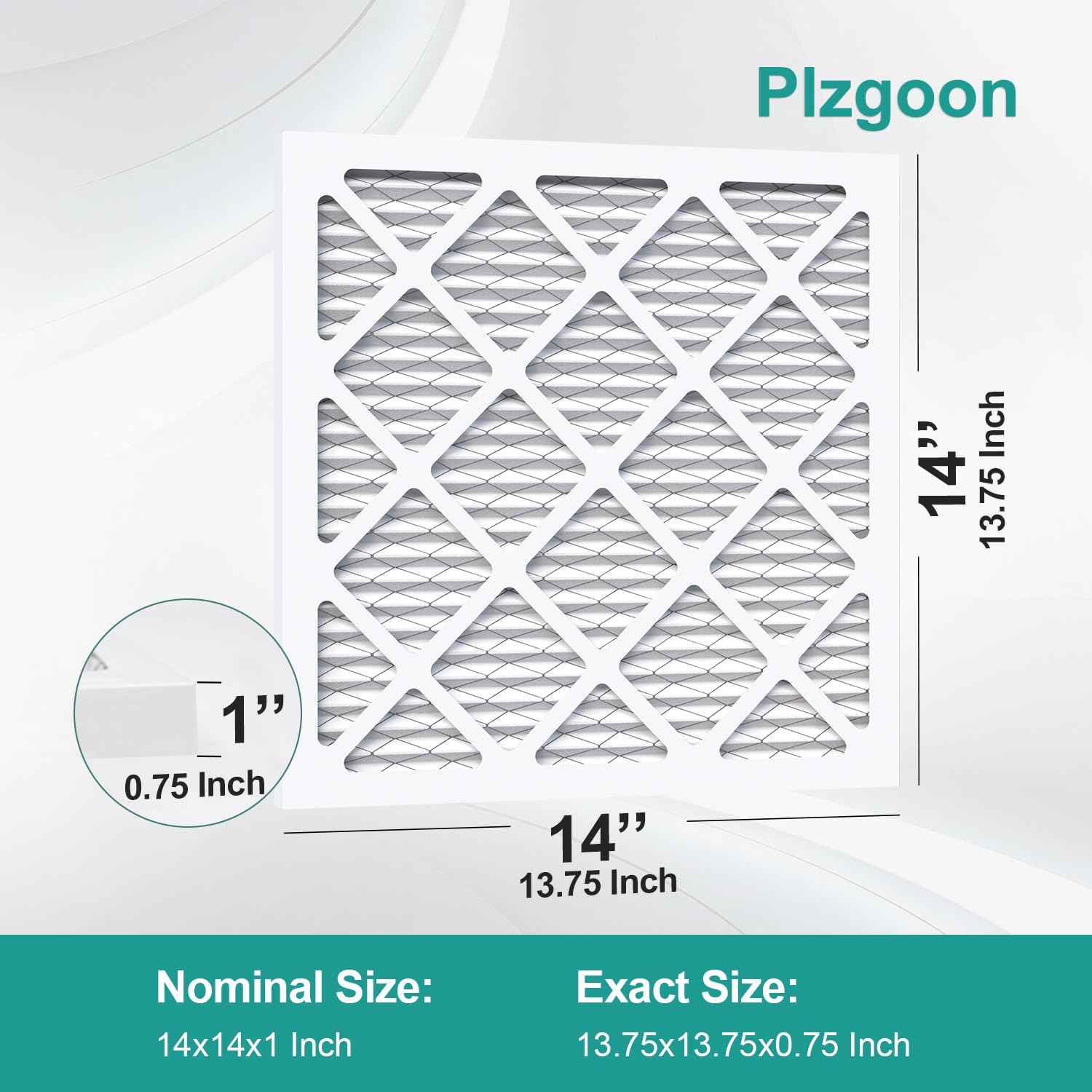 Plzgoon 14x14x1 Air Filter MERV 8 (4 Pack) MPR 600 Pleated Air Conditioner HVAC AC Furnace Air Filters Air Cleaning Filter for Home Dust Lint (Exact Dimensions: 13 3/4x13 3/4x3/4 Inches)