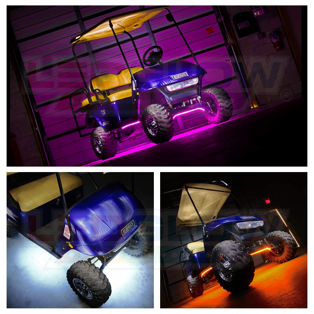 LEDGlow 4pc Standard Million Color LED Golf Cart Underglow Underbody Neon Lighting Kit Fits EZGO, Yamaha, Club Car, ICON, Evolution, Tomblerin, Star EV - Flexible Tubes - Previous Generation Model