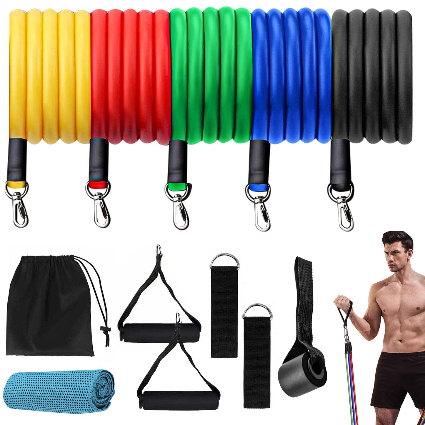 WOBEVB Resistance Bands, Resistance Band Set, Strength Training Fitness Bands, Exercise Bands for Men and Women, Resistance Bands with Handles, Door Anchor, for Shape Body and Home Workouts