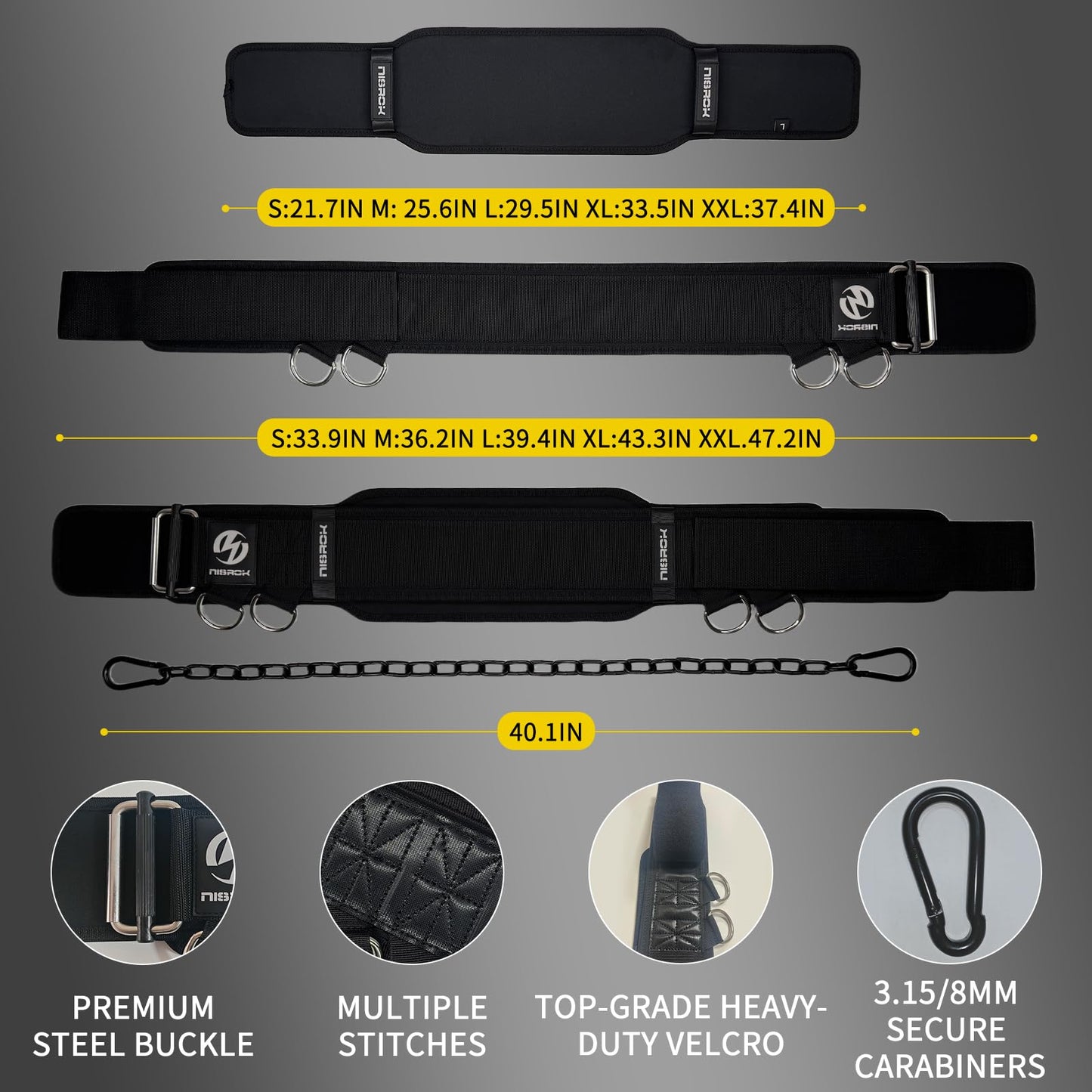 2-in-1 Weightlifting Belt & Dip Belt with 41 IN Steel Chain, Double-Layer Design, Powerlifting Gym Belt for Pull Up, Squat, Deadlifts & Added Weight Training, Unisex for Men & Women(Medium)