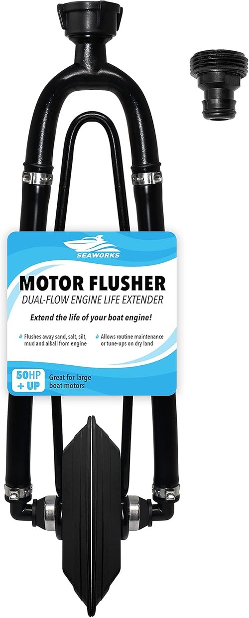 Dual Feed Muff Style Boat Motor Flusher - Antifreeze Winterization & Water Flush | 5/8 Inch Hose Connection