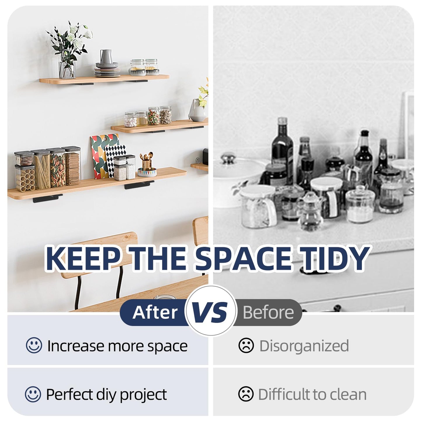 Starunder 6 Pack Floating Shelf Brackets, 4 Inch Heavy Duty Industrial Shelf Bracket, Black Metal L Brackets for Shelves Support DIY(1/5 Inch Thicked)