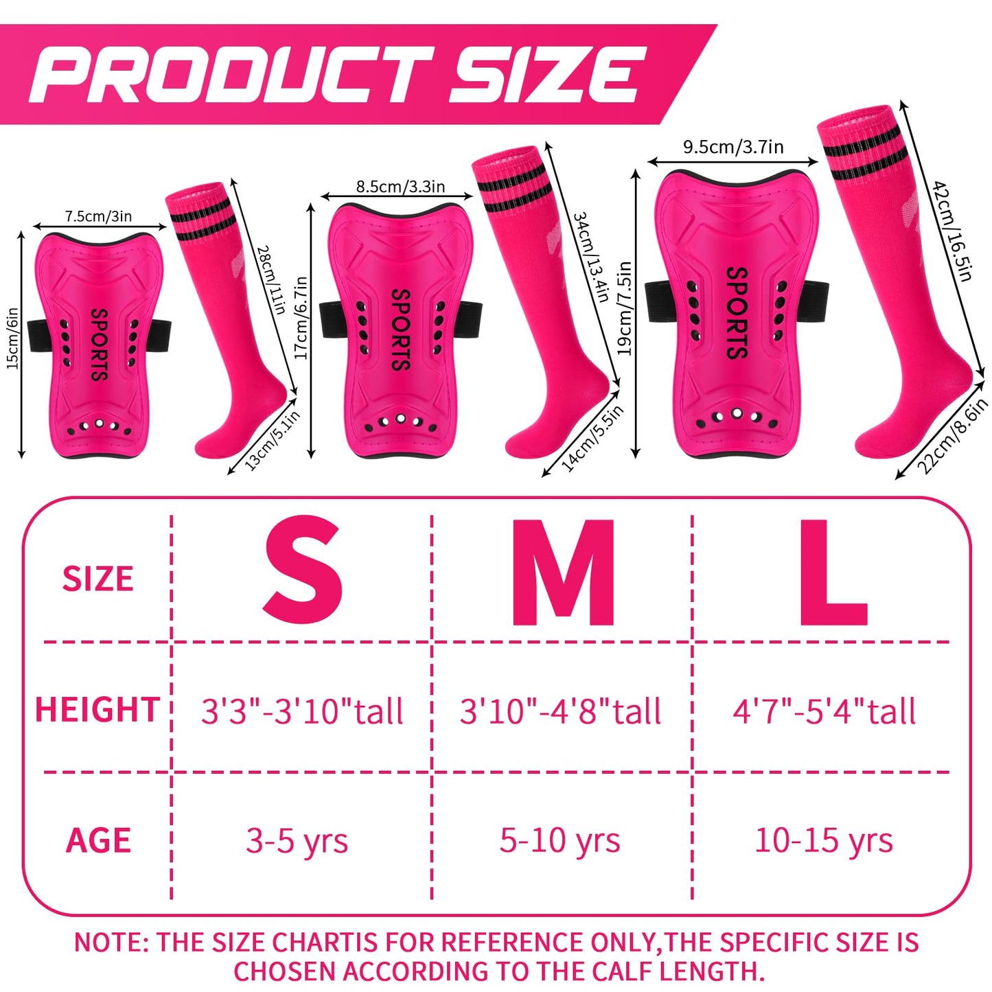 Syhood Soccer Shin Guards and Socks for Toddler Kids Youth, Lightweight Soccer Shin Pads Protective Defender Gear for 3-5, 5-10, 10-15 Years Old Children Teen Boys Girls Sports Game(M Size,Pink)