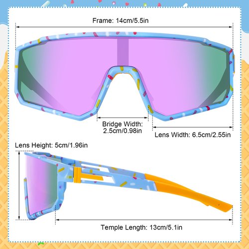 Kingdder 3 Pcs Baseball Ice Cream Drip Sunglasses for Youth Sunglasses for Sport Softball Cycling Baseball Golf(Blue,Ice Cream Pattern)