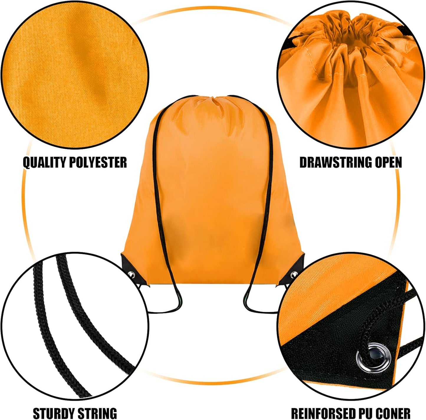 Skiennix 60-Piece Drawstring Backpack Set - Durable Cinch Sackpacks for Gym & Party (Orange)