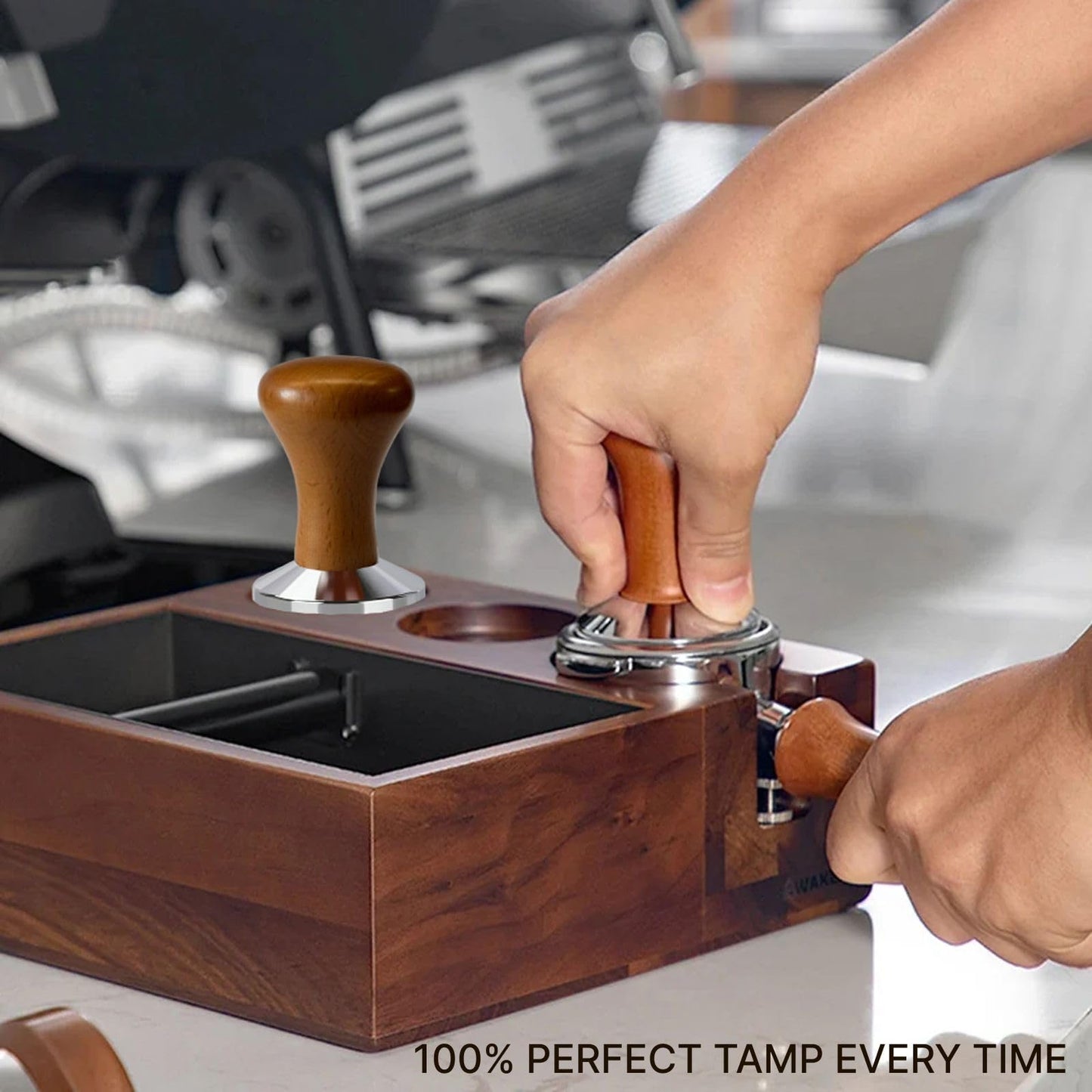 51mm Espresso Tamper - Premium Stainless Steel Base and Wooden Handle - Barista Coffee Tamper for Uniform Compression - Ideal Espresso Coffee Bar Accessories for Perfect Extraction