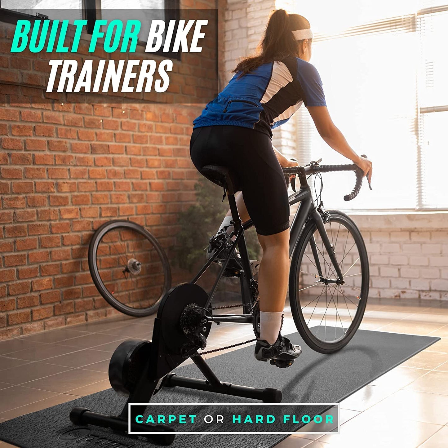 Powr Labs Bike Mat Compatible with Peloton, Treadmill, Exercise Equipment, Elliptical, Walking Pad, Indoor Bike Trainers, Home Gym Workout - Protects Hardwood Floors and Carpet