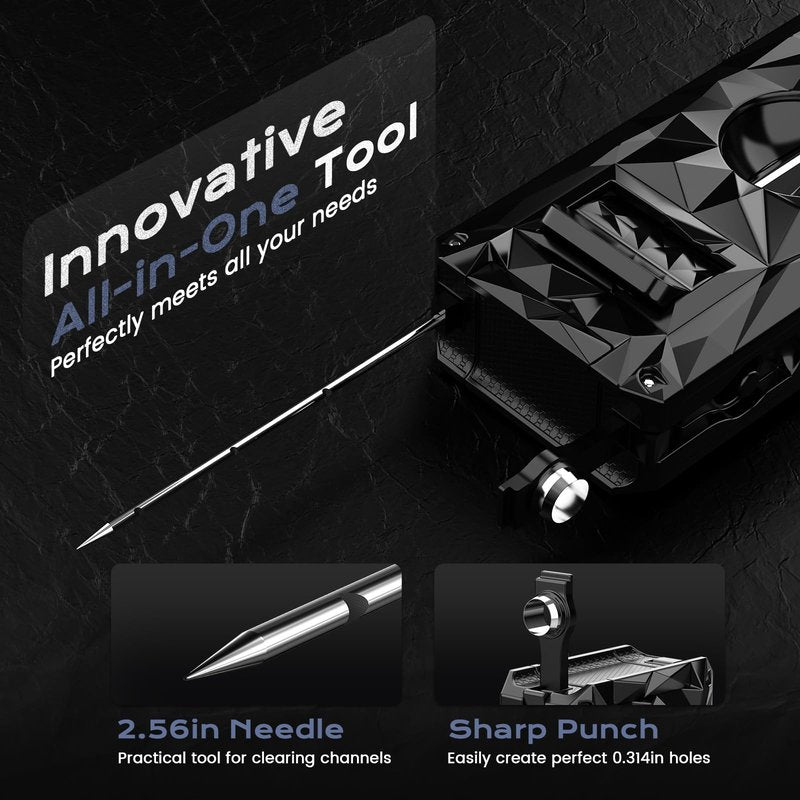 5-in-1 Windproof Lighter with Punch, Draw Enhancer, Holder, Triple Jet Flames and Tool, Butane Torch Lighter, Versatile Accessories for Travel, Candle, Lighter Gifts for Men (Without Butane)