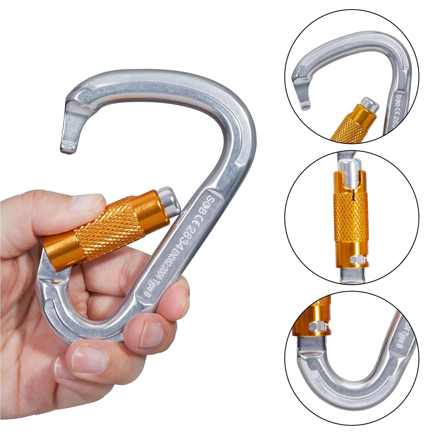 RESQT 25KN Auto Locking Climbing Carabiner Clips, Heavy Duty Climbing Carabiners Twist Lock, for Rock Climbing, Camping, Rappelling, Hunting, Rescue Equipment (25KN-5Pcs)