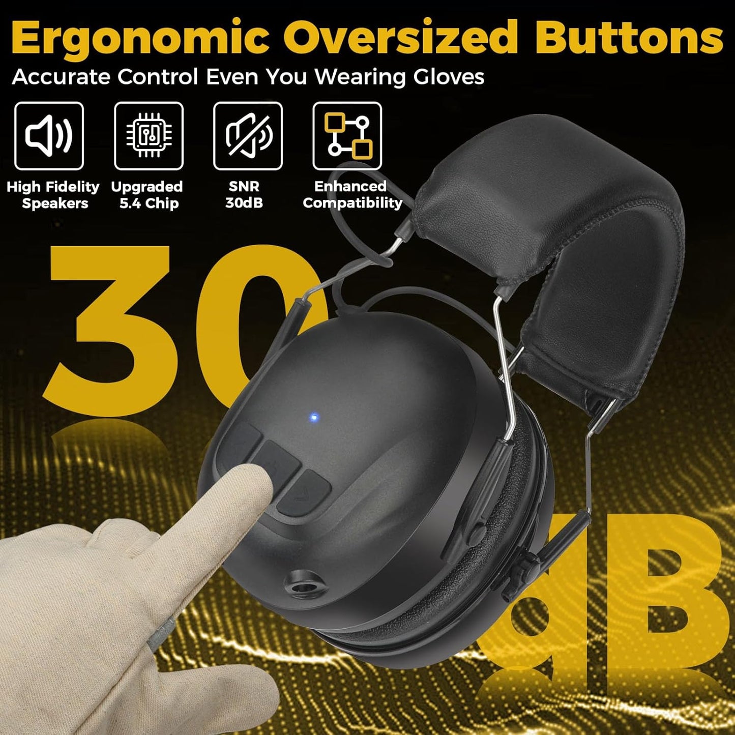 Bluetooth 5.4 Hearing Protection Earmuffs - 120H Rechargeable 30dB Safety Headphones with Mic for Mowing & Construction