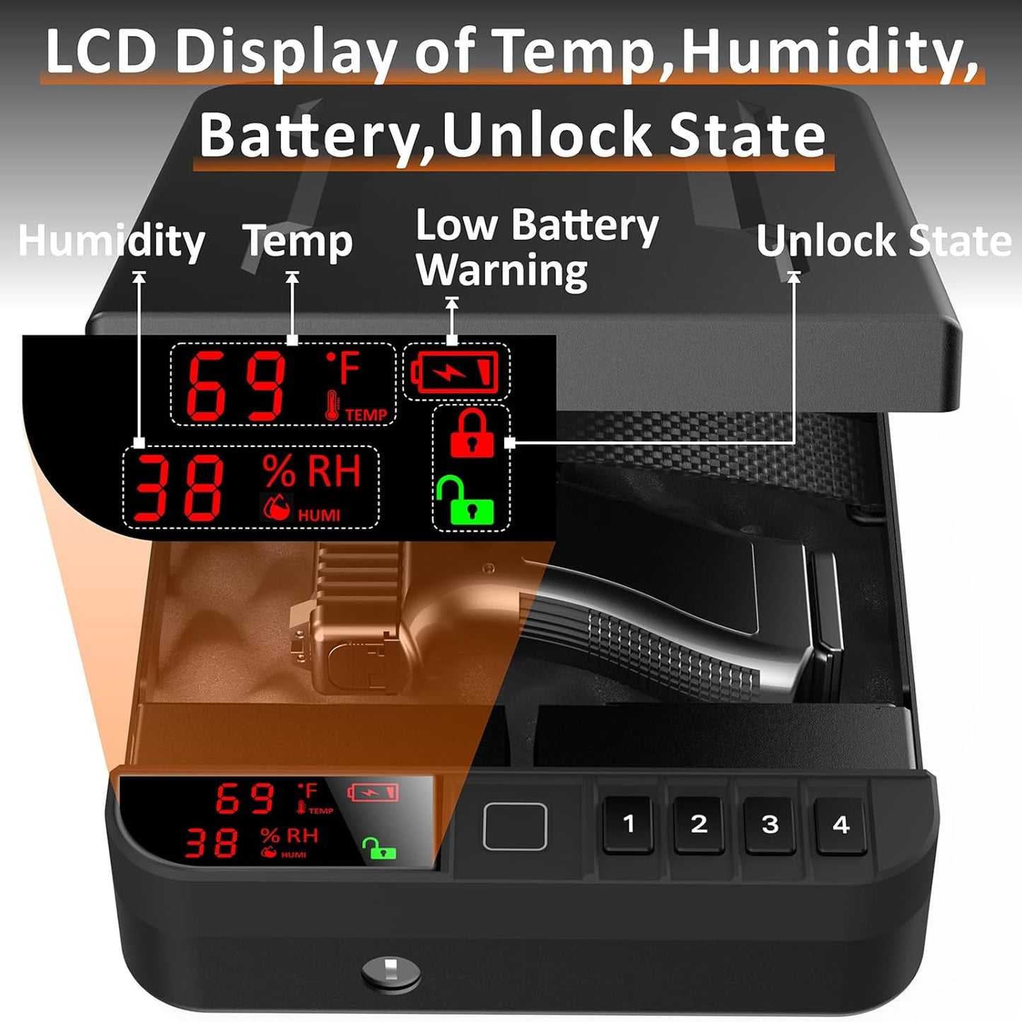 Z ZLJUAN Portable Gun Pistol Safe - Biometric Fingerprint & Keypad Lock | LCD Display, Black