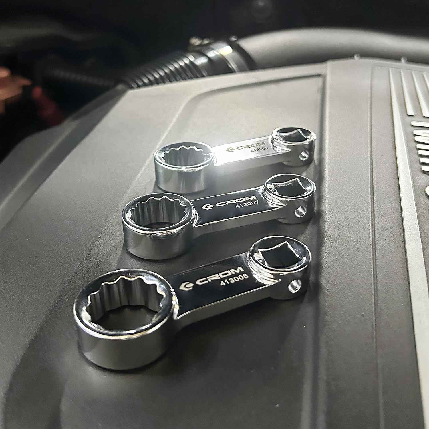 CROM Torque Adapter Extension Set - 12-Point Box End Torque Wrench Adapter with EVA Foam Tray, Made from Corrosion-Resistant CR-V Steel and Chrome Finish (Metric 10-Piece)