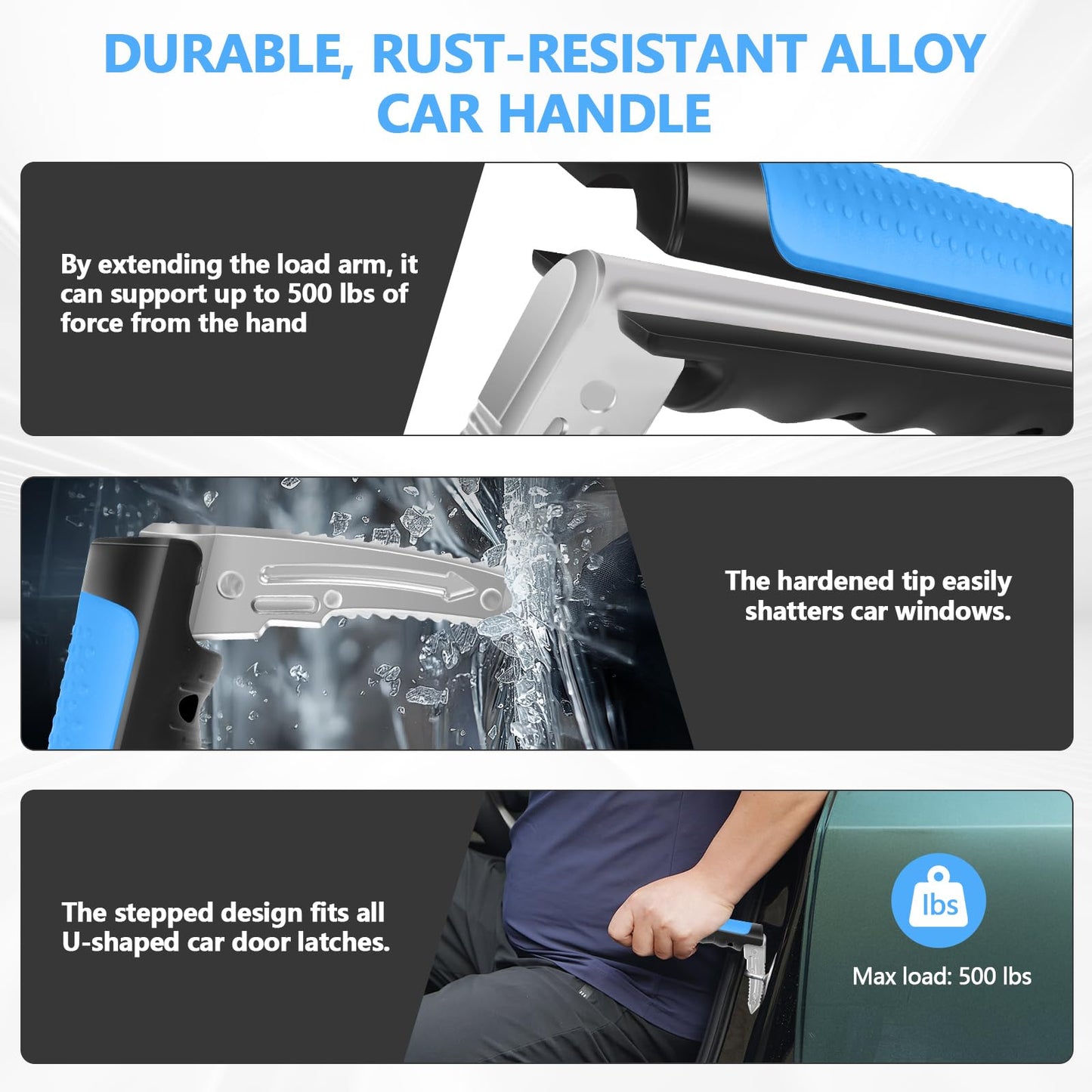 Kaiedos Car Door Handle for Elderly - 2025 New 3-in-1 Car Handle Assist, 2 Pack Auto Cane Portable Vehicle Support Handle Door Assist Bar, Max Load 500 Lbs, Anti-Slip Design (Blue-2-Pack Car Handle)