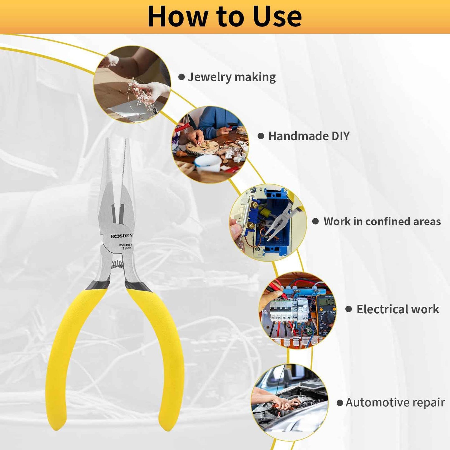 BOOSDEN 5" Needle Nose Pliers, Long Nose Pliers Set with Side Cutter,Mini Fine Needle Nose Pliers with Comfort Grip, Precision Small Needle Nose Plier for Electronics, Craft, Jewelry Making, 5 PACK