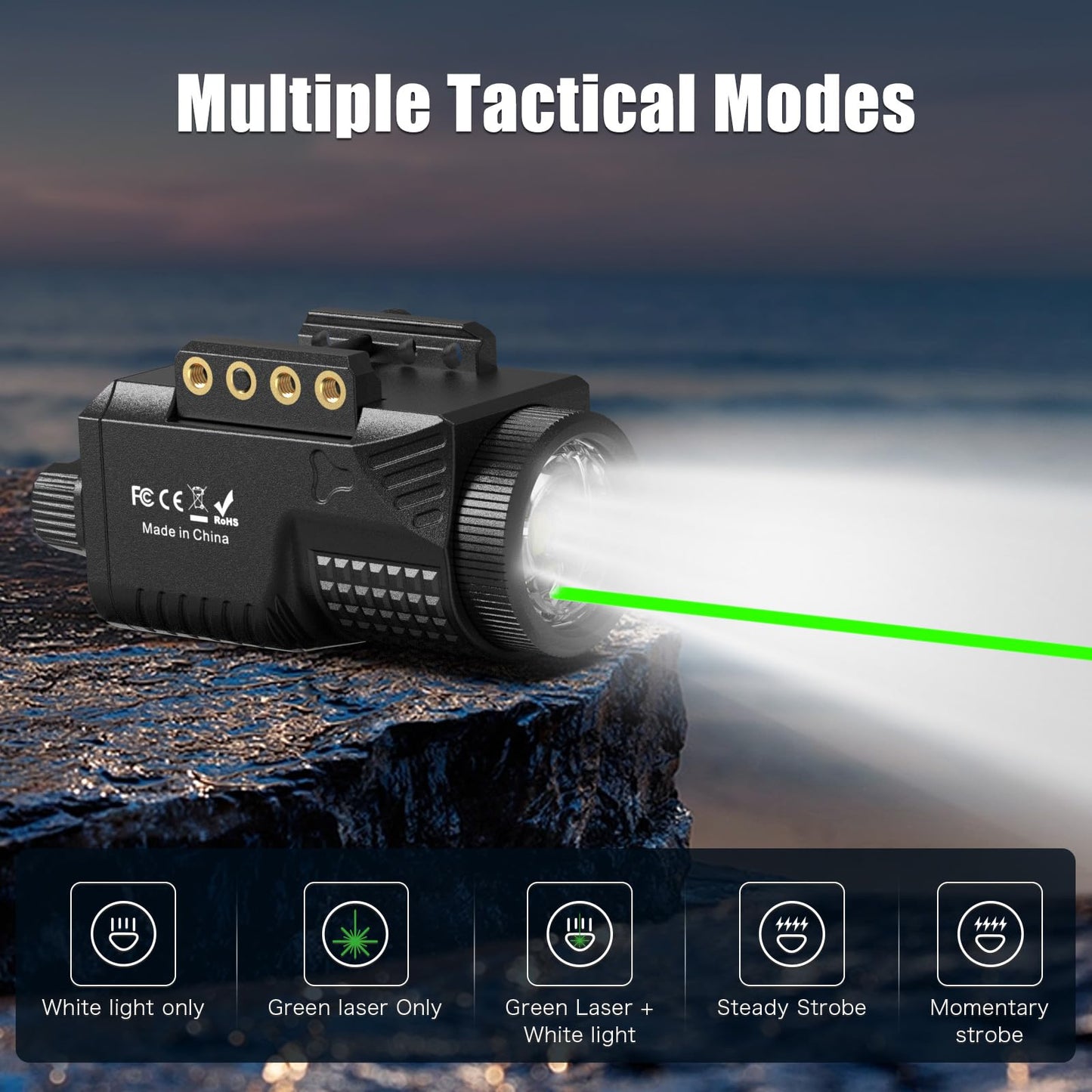 TacFlare Laser Light Combo - 1200 Lumens Green Laser Beam Flashlight for Glock Pistol Gun Picatinny 1913 Rail, Tactical Subcompact Weapon Laser and Flashlight, USB C Rechargeable, 3mW