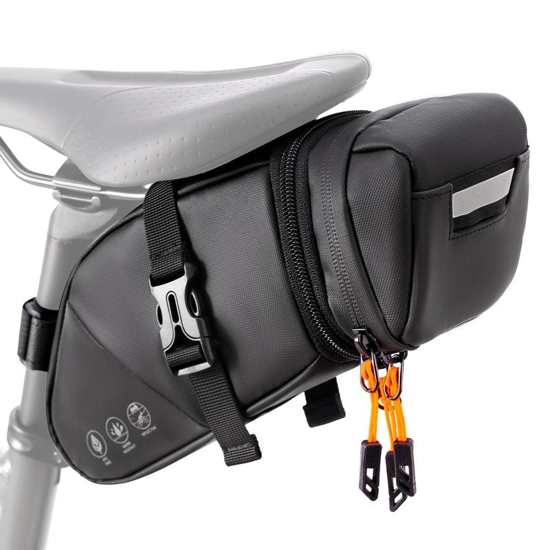 WOTOW Bike Saddle Bag - Waterproof Bike Seat Bag Expandable to 2L - Reflective Bicycle Under Seat Storage Pouch for Road Mountain Bike Cycling Travel