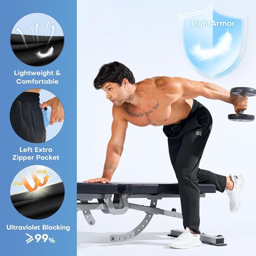 BROKIG Men's LightArmor Workout Sweatpants - UPF 50+ Stretch Athletic Joggers with Zip Pocket