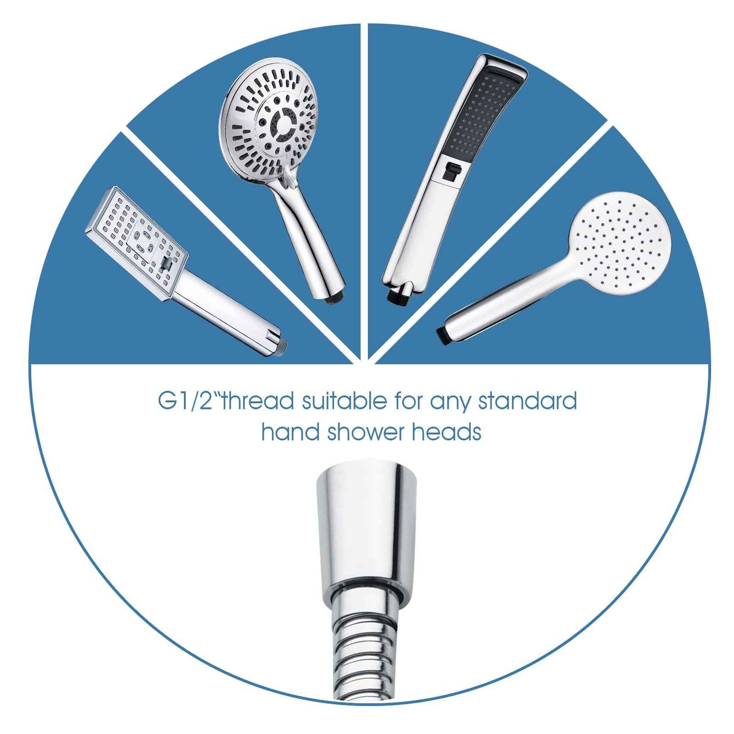 BRIGHT SHOWERS Shower Hose For Hand Held Shower Heads, 96 Inches Cord Extra Long Stainless Steel Hand Shower Hose, Ultra-Flexible Replacement Part with Brass Insert, Chrome