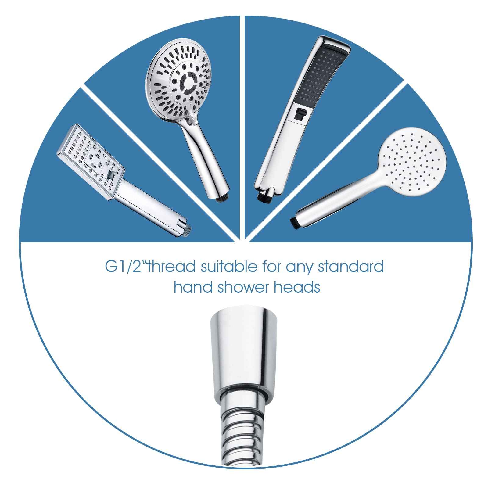 BRIGHT SHOWERS Shower Hose For Hand Held Shower Heads, 96 Inches Cord Extra Long Stainless Steel Hand Shower Hose, Ultra-Flexible Replacement Part with Brass Insert, Chrome