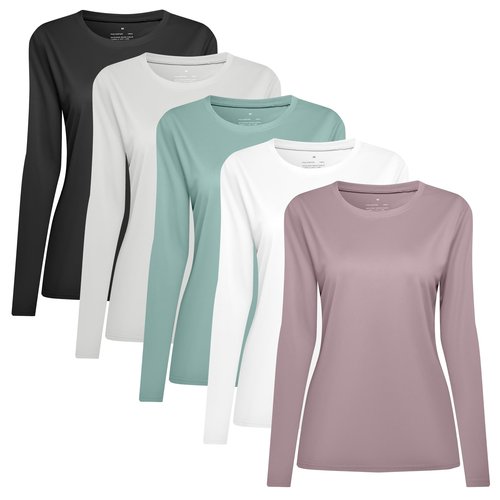 HovSiyla 5 Pack Women Long Sleeve Shirts Running UV Rash Guard Casual Tops Sun Protection Workout Hiking T Shirts for Women Black White Dark-Green Lime Dark-Pink Large