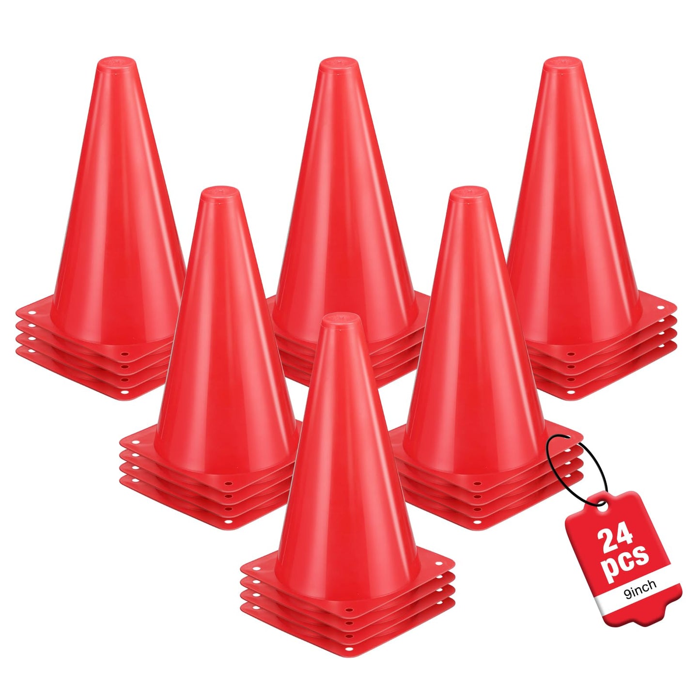 ZKNDRHJO 24pcs Cones 9 Inch Soccer Cones and Plastic Traffic Cones, Durable Cones for Sports Training, Ideal for Soccer, Basketball, Football, Skating, and Agility Drills Practice (24, red)