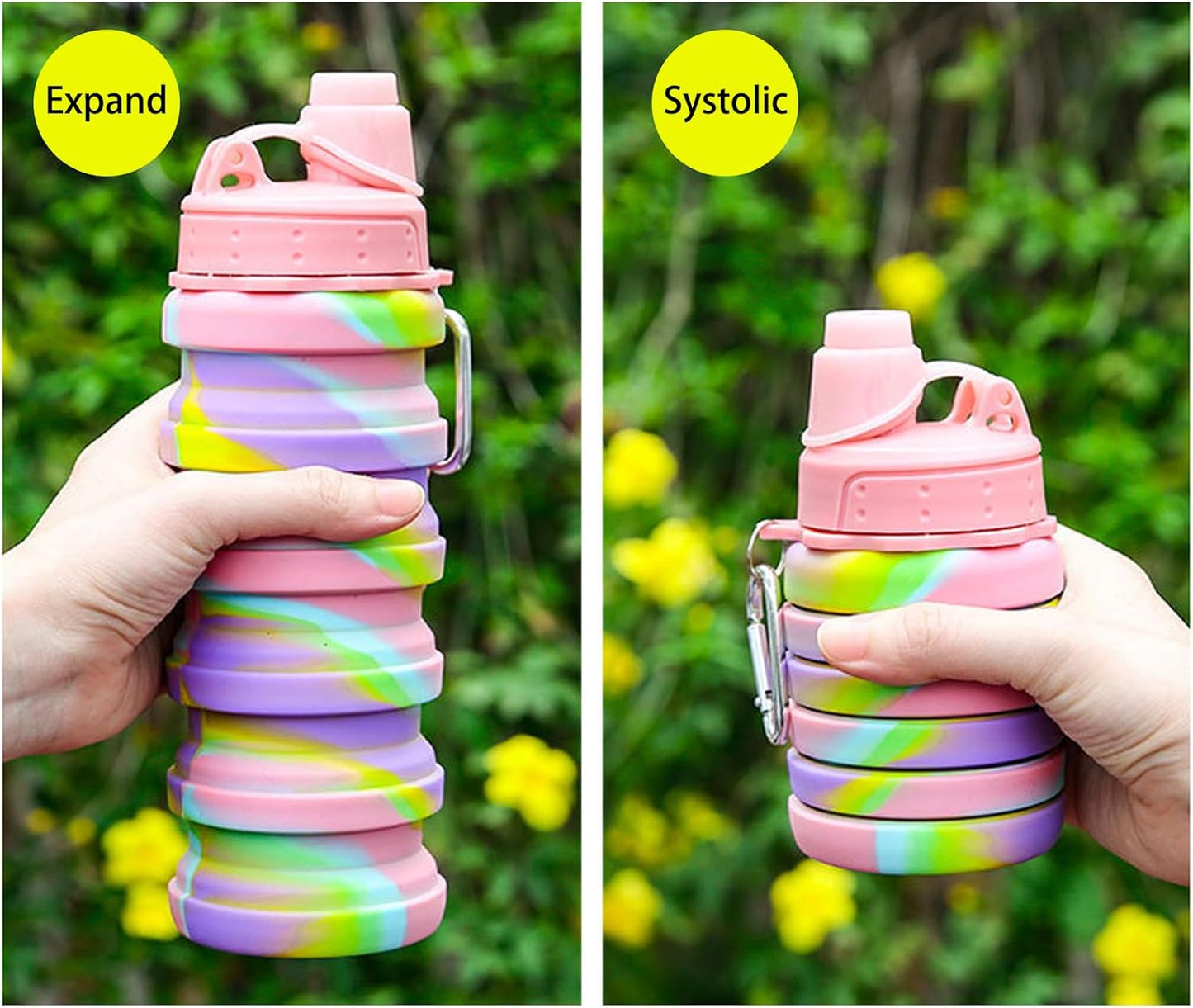 Skiennix Collapsible Water Bottle - Portable & Reusable 500ml Silicone Design with Mountaineering Buckle