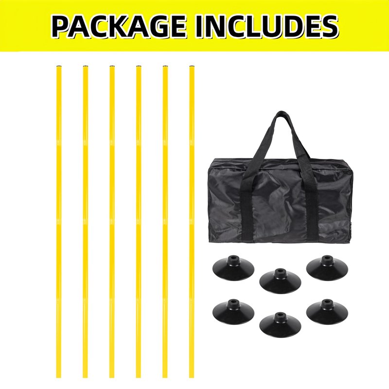 6 Pack Soccer Agility Training Poles, 5 FT Adjustable Speed and Agility Training Equipment for Football/Basketball/ Dog Practice, Bending Poles for Horses with Rubber Bases and Carry Bag (Yellow)