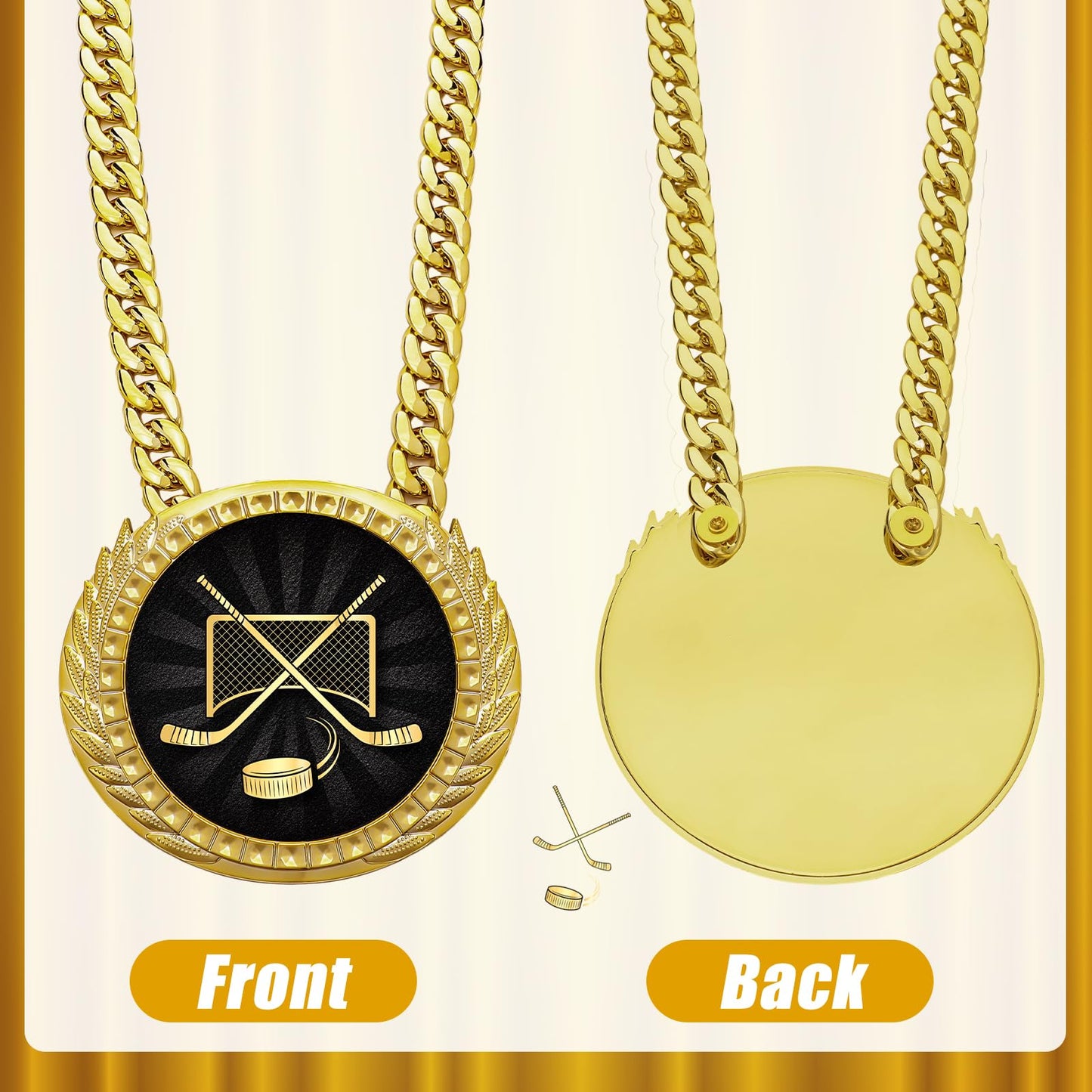 Tondiamo Sports MVP Turnover Chain Medal 6 Big Gold Champ Award Necklace Chain Baseball Basketball Football Soccer Softball Volleyball Competitions Prize Gifts Party Favors(Hockey)