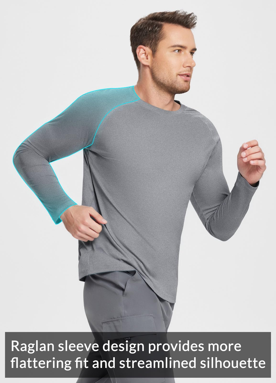baleaf Men's Long Sleeve Running Shirts Workout Tops Quick Dry SPF Rash Guard Lightweight Hiking Sun Protection t Shirt Grey M