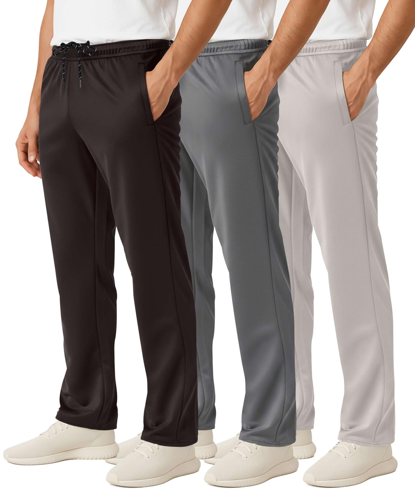 Real Essentials 3 Pack: Men's Mesh Open Bottom Sweatpants Gym Active Athletic Workout Casual Pants with Pockets - Set 8, L