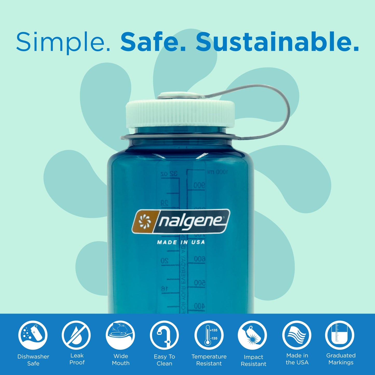 Nalgene Sustain Tritan BPA-Free Water Bottle Made with Material Derived from 50% Plastic Waste (using ISCC certified mass balance), 32 OZ, Wide Mouth, Trout Green (Pack of 6)