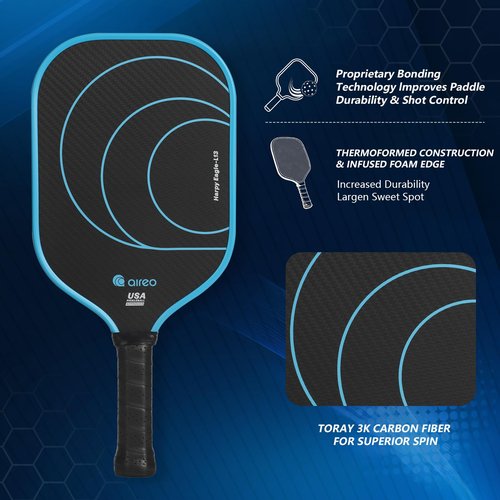 AIREO Harpy Eagle L13 Pickleball Paddle, 3K Carbon Fiber with 13MM Polypropylene Core Pickleball Paddles, Elongated Lightweight USAPA Approved Pickle Ball Paddle