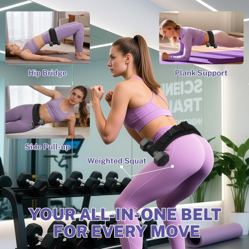 Hip Thrust Belt for Dumbbells, Adjustable Hip Thrust Slip-Resistant Padding, Exercise Belt for Glutes & Squats, Comfortable Weightlifting Belt Support for Glute Workout Equipment, Use with Heavy Duty Kettlebells & Plates Up to 400 lbs