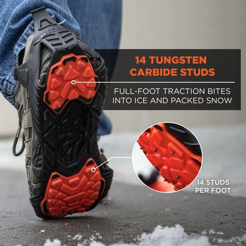 Ergodyne TREX 6306 Ice Traction Cleats, Rubber Lug Sole Tread, Tungsten Carbide Studs, Overshoe Sling Stretchable Fit