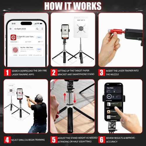 Dry Fire Laser Training System - Rechargeable 9mm/.38SPL Home Practice Kit with Free App & 10 Targets