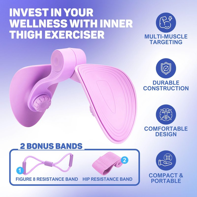 Thigh Master for Women – 29 LB Resistance Inner Thigh Exerciser with Figure 8 Band & Leg Band – 3-in-1 Thigh Trainer Set for Home Workouts, Leg Toning, Postpartum Recovery & Core Strength Training