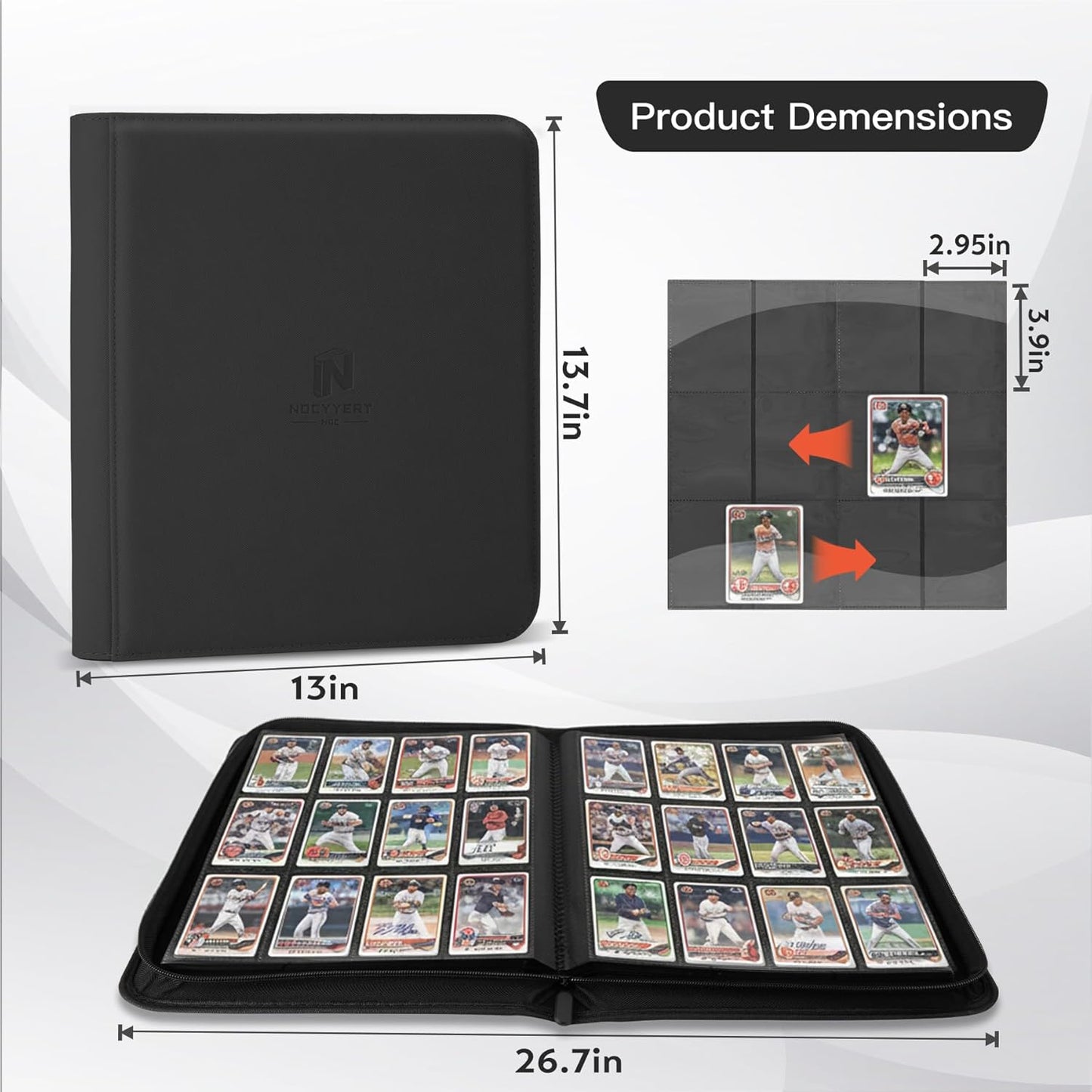 Skiennix Premium Card Binder - 12 Pocket Album for 720 Trading Cards | PU Zipper, Black