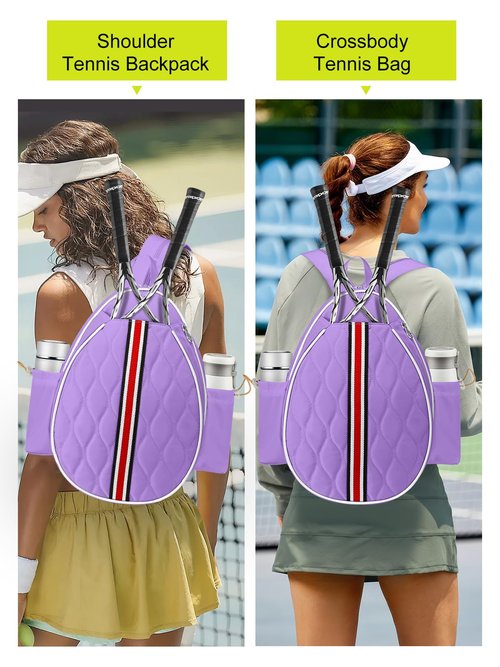 Lunbxx Tennis Bags Holds 2 Rackets for Women & Men, Tennis Backpack Crossbody & Shoulder Racket Bag, Insulated Pocket, Pickleball Bags for Women, Men and Youth (purple)