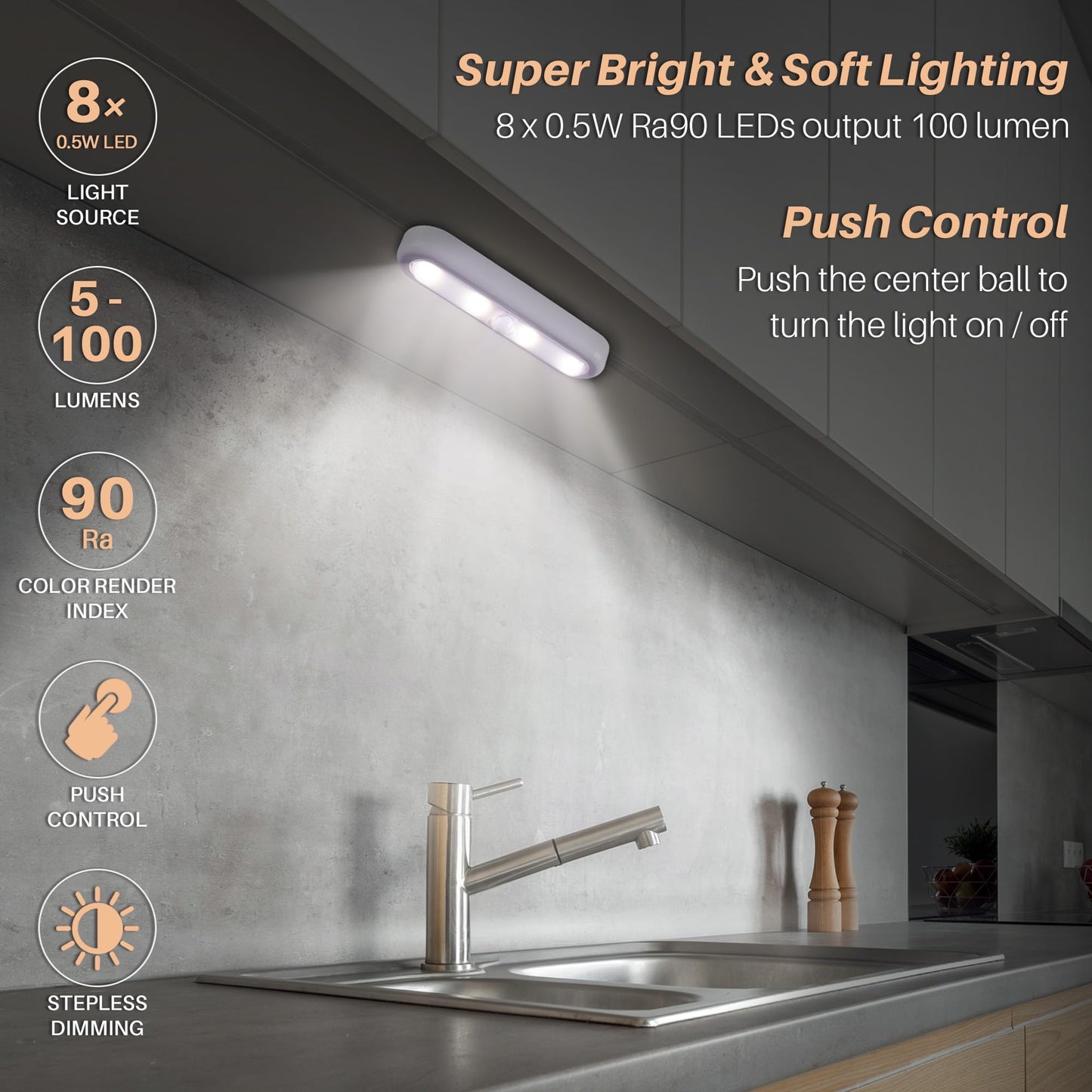 STAR-SPANGLED 3 Pack 7” Dimmable Push Tap Lights, Stick on LED Touch Lights AAA Battery Operated for Kitchen, Closet, Under Cabinet, 3 Color Modes