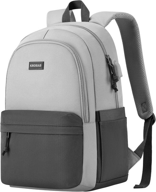 KROSIAS School Backpack - Stylish 15.6 Inch Laptop Bag for Teens | Cute & Spacious for College Travel (Dark Grey & Light Grey)