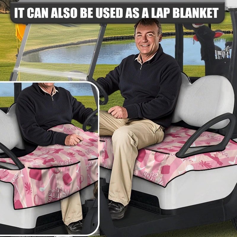 Biyejit Pink Golf Cart Seat Covers with 4 Front Pockets Non-Slip Golf Cart Seat Blanket Golf Cart Decorations with Holes Club Car Seat Covers for 2 Person Seats
